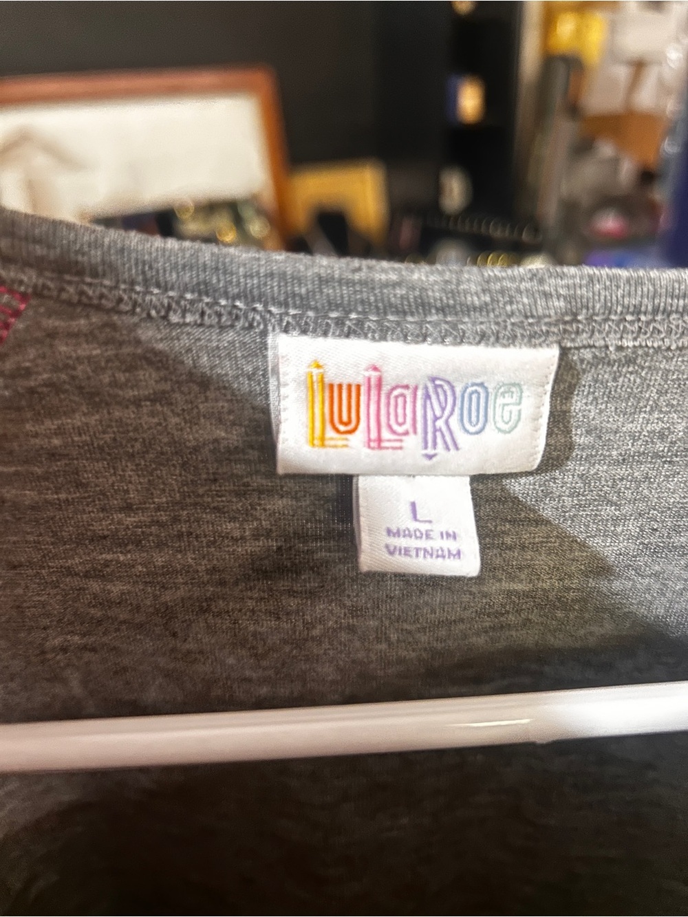 LuLaRoe Gray Top with Multicolor Logo Detail - Picture 2 of 7